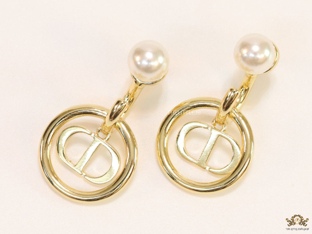 Golden alphabet earrings with pearl tops