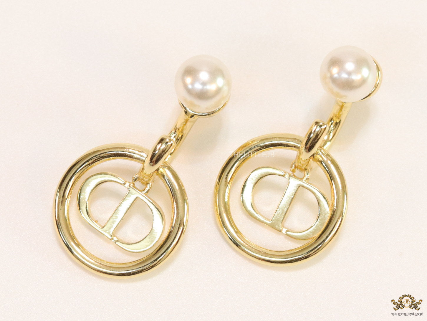 Golden alphabet earrings with pearl tops