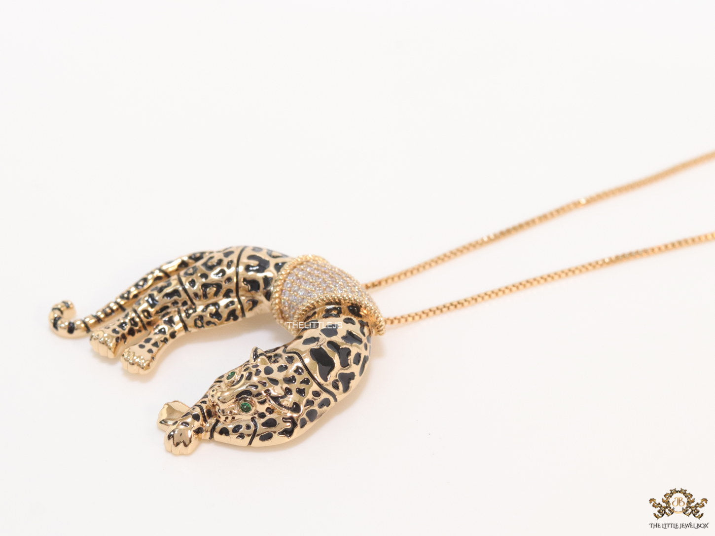 Antique rose  gold resting plated leopard pendant with cubic zirconia and rose golden chain
