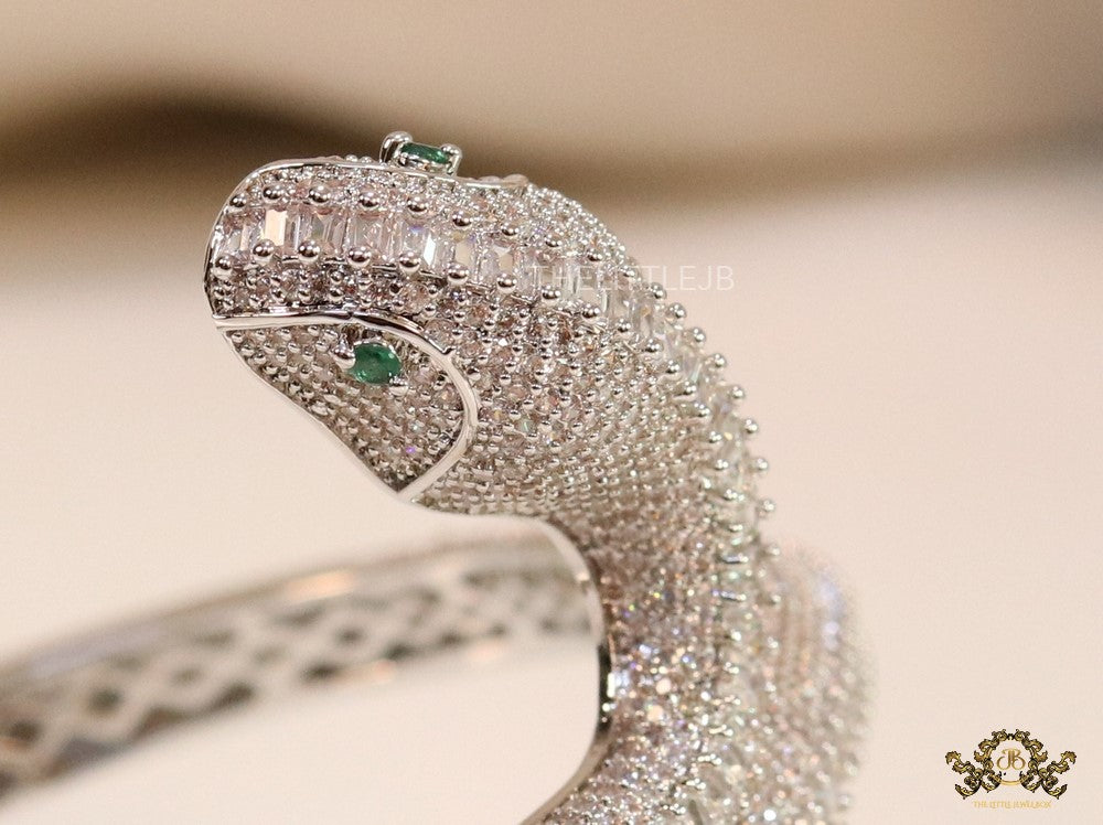 Openable cz platinum serpent bracelet