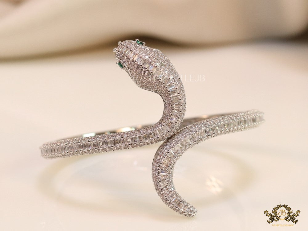 Openable cz platinum serpent bracelet