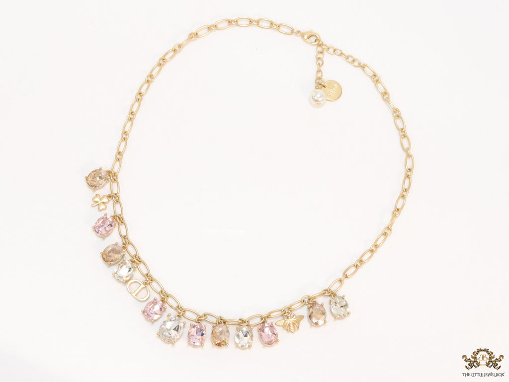 Gold plated link chain with semi precious stones charms and alphabet charm