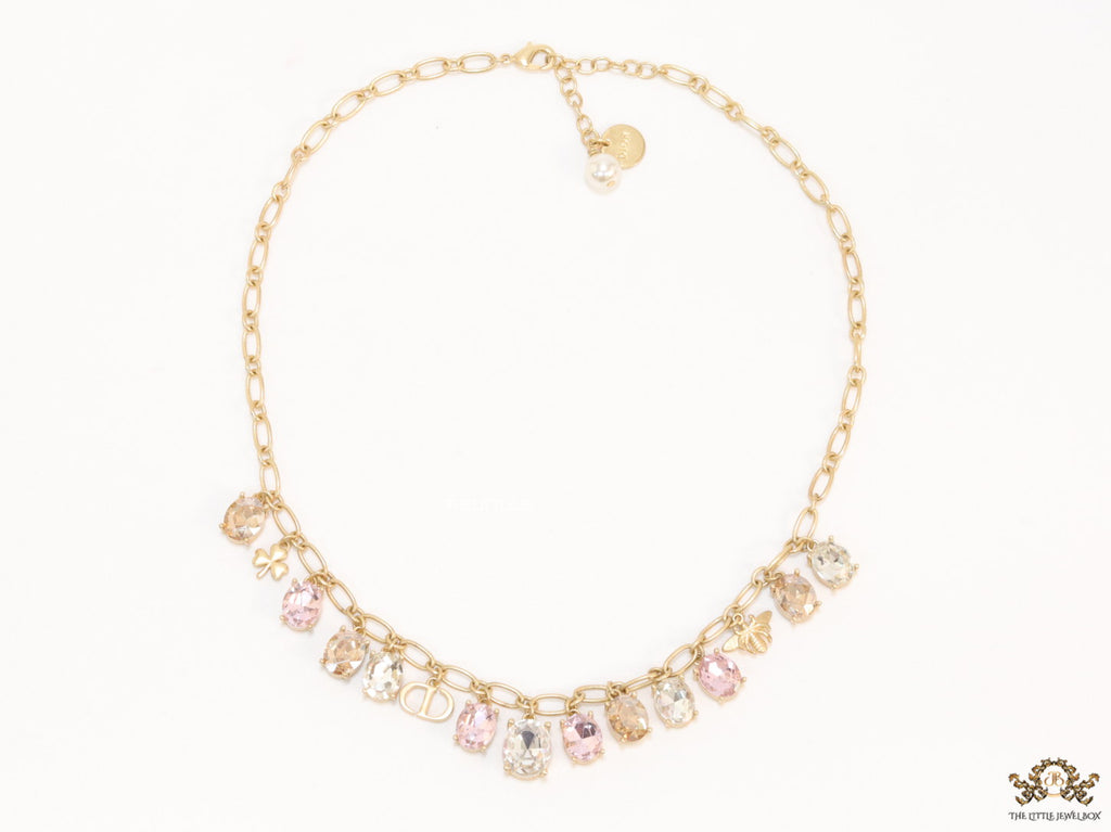 Gold plated link chain with semi precious stones charms and alphabet charm
