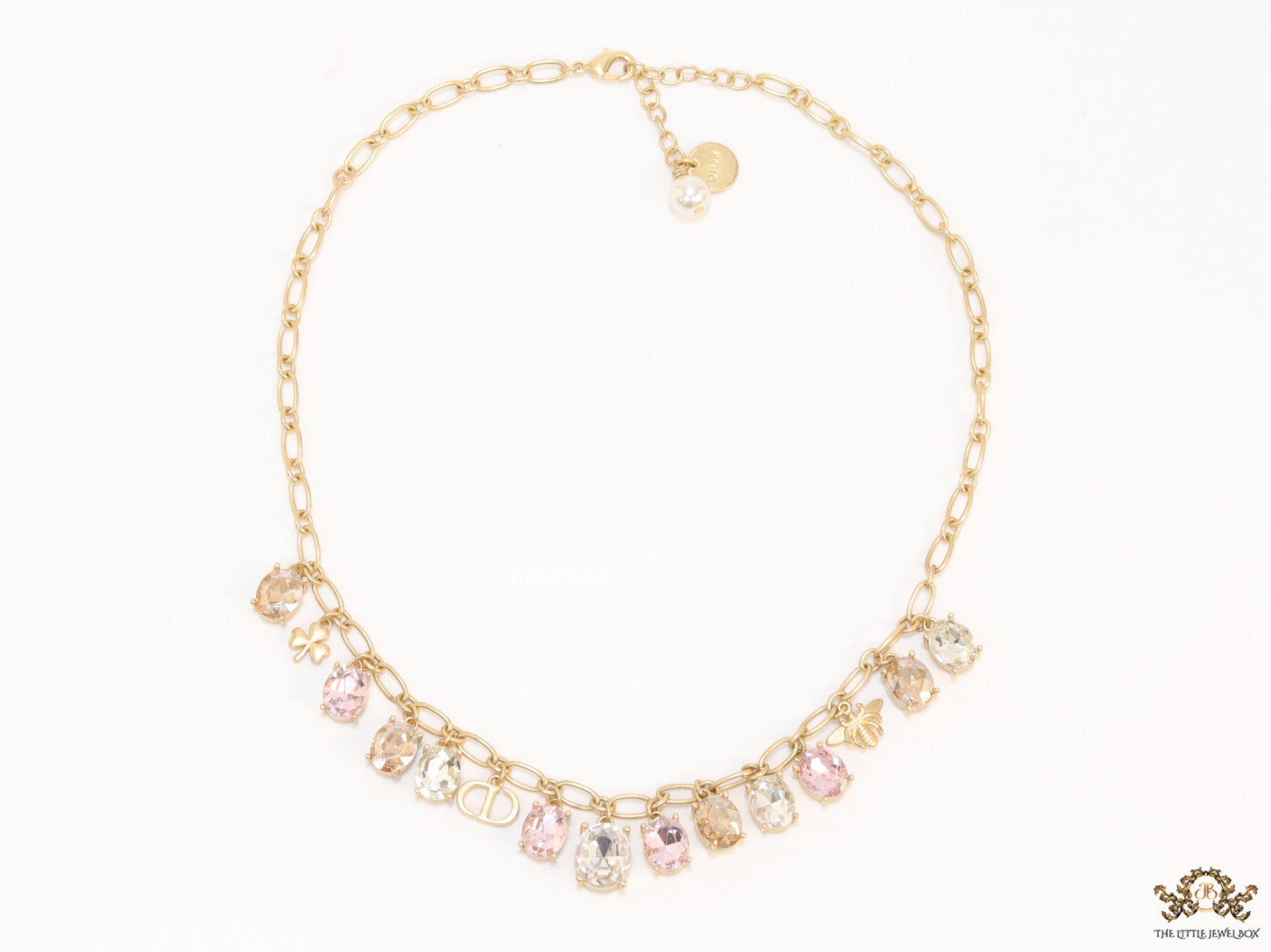 Gold plated link chain with semi precious stones charms and alphabet charm