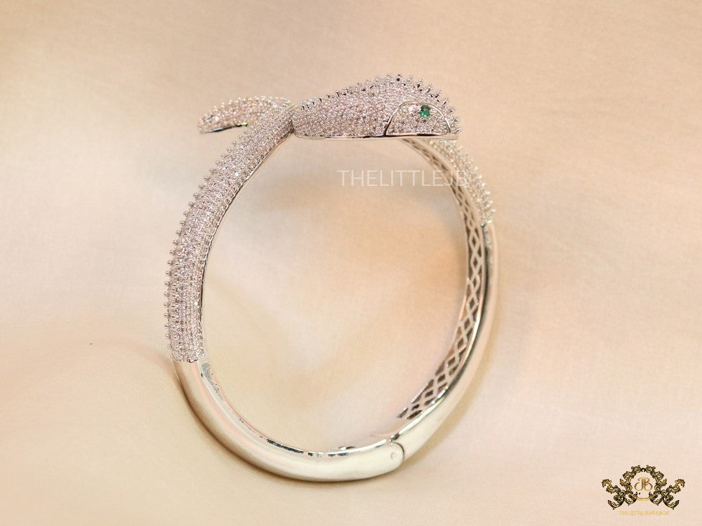 Openable cz platinum serpent bracelet