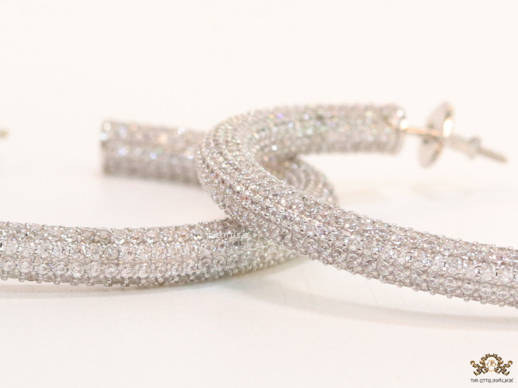 Platinum plated screw back hoops in cz 51mm