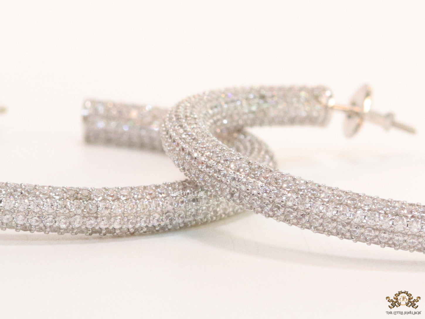 Platinum plated screw back hoops in cz 51mm