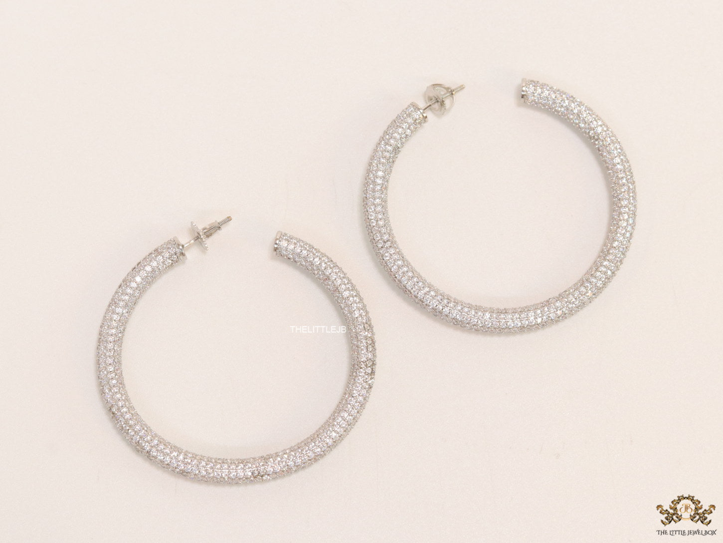 Platinum plated screw back hoops in cz 51mm