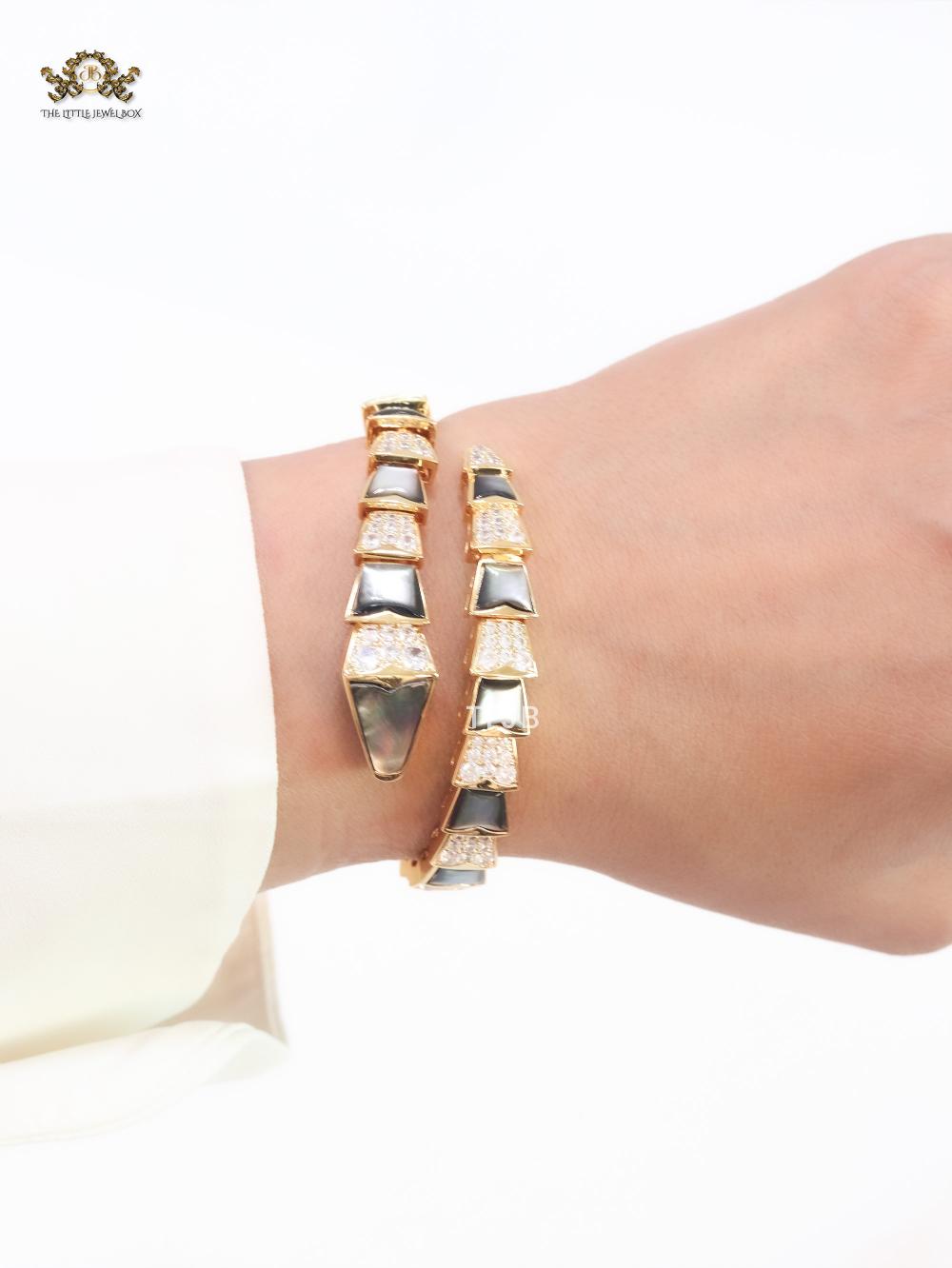 snake black and gold bracelet with cz
