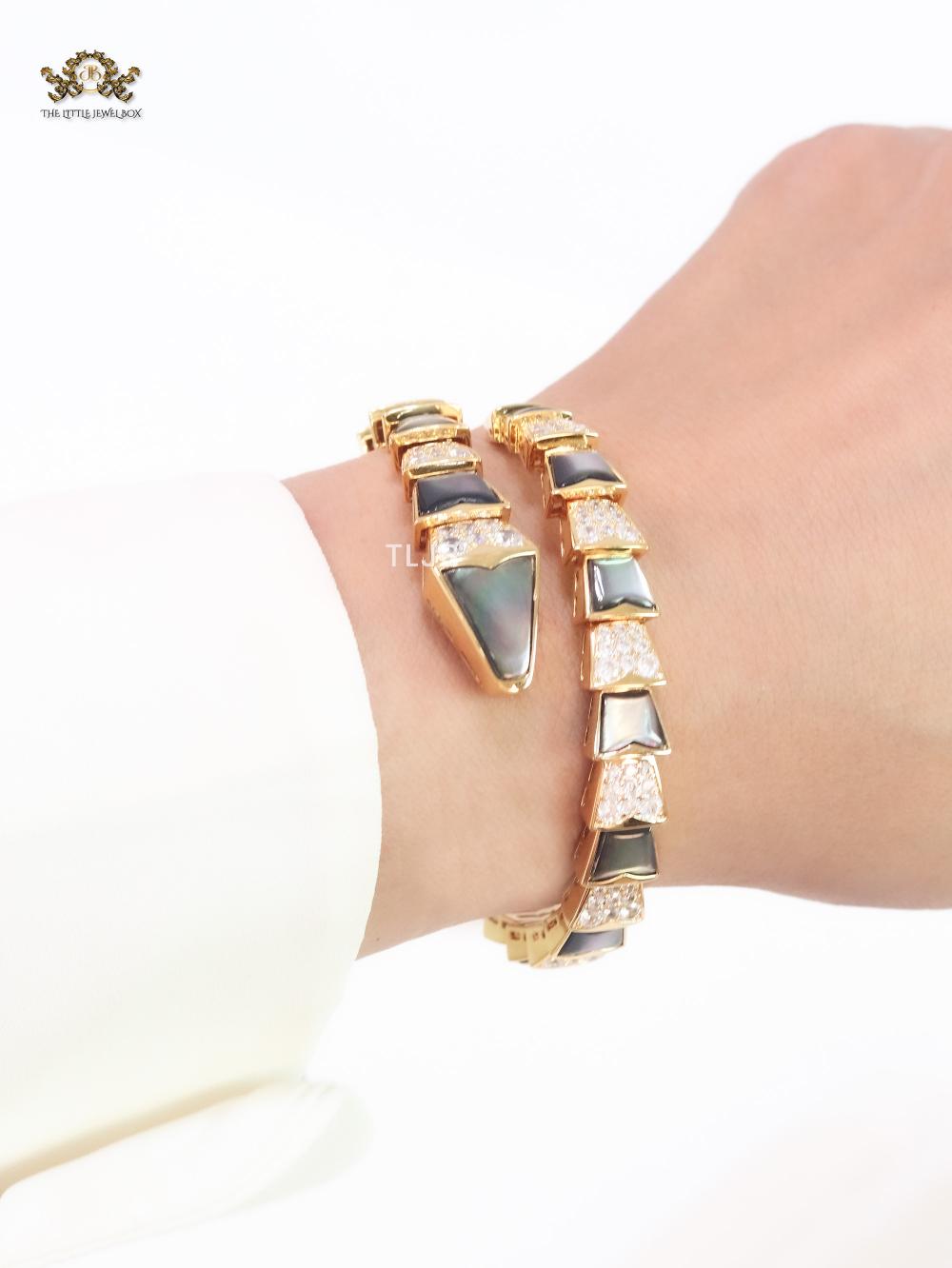 snake black and gold bracelet with cz