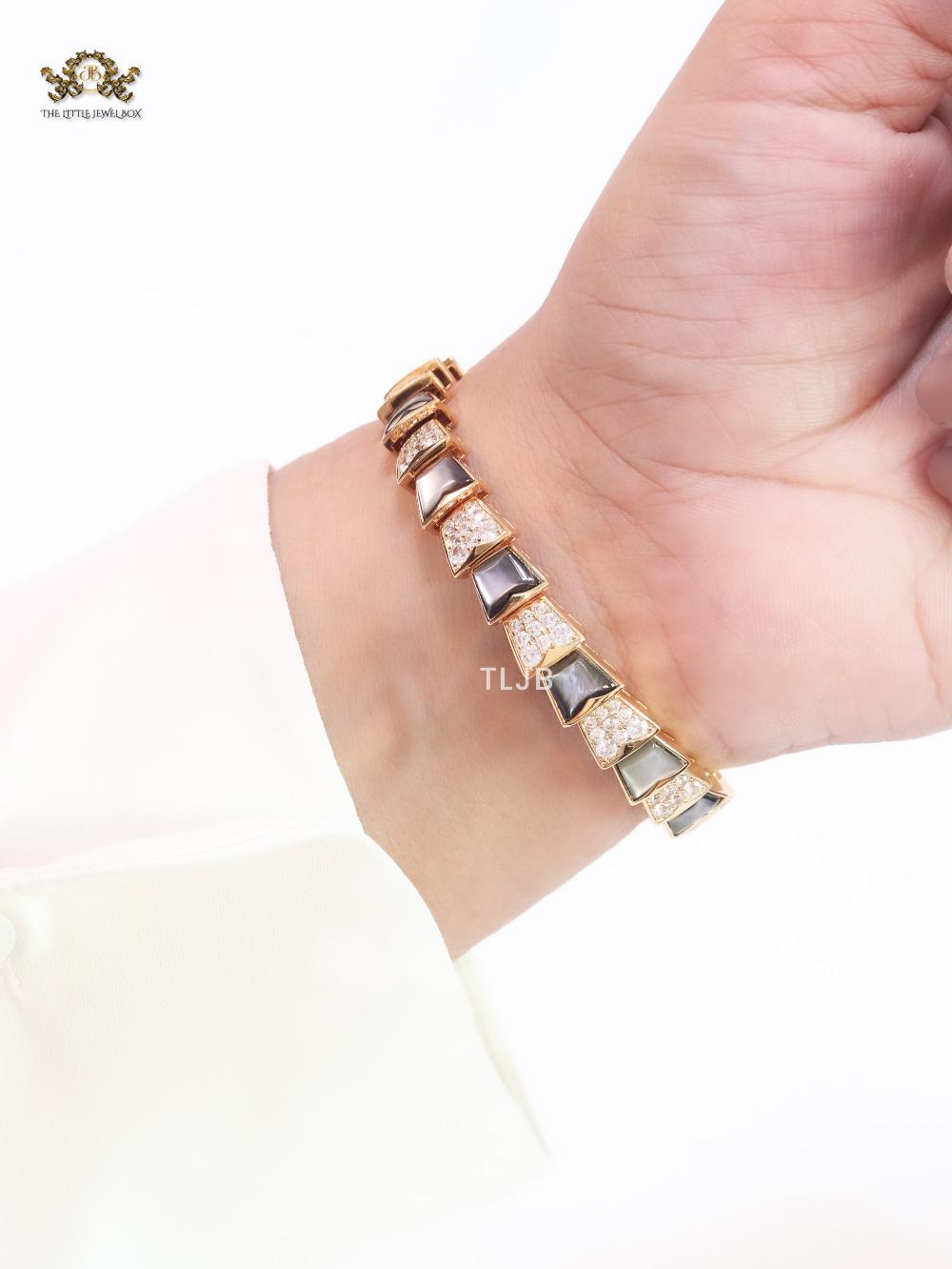 snake black and gold bracelet with cz