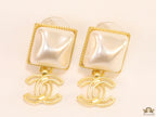 Gold plated Square MOP studs with double C motif