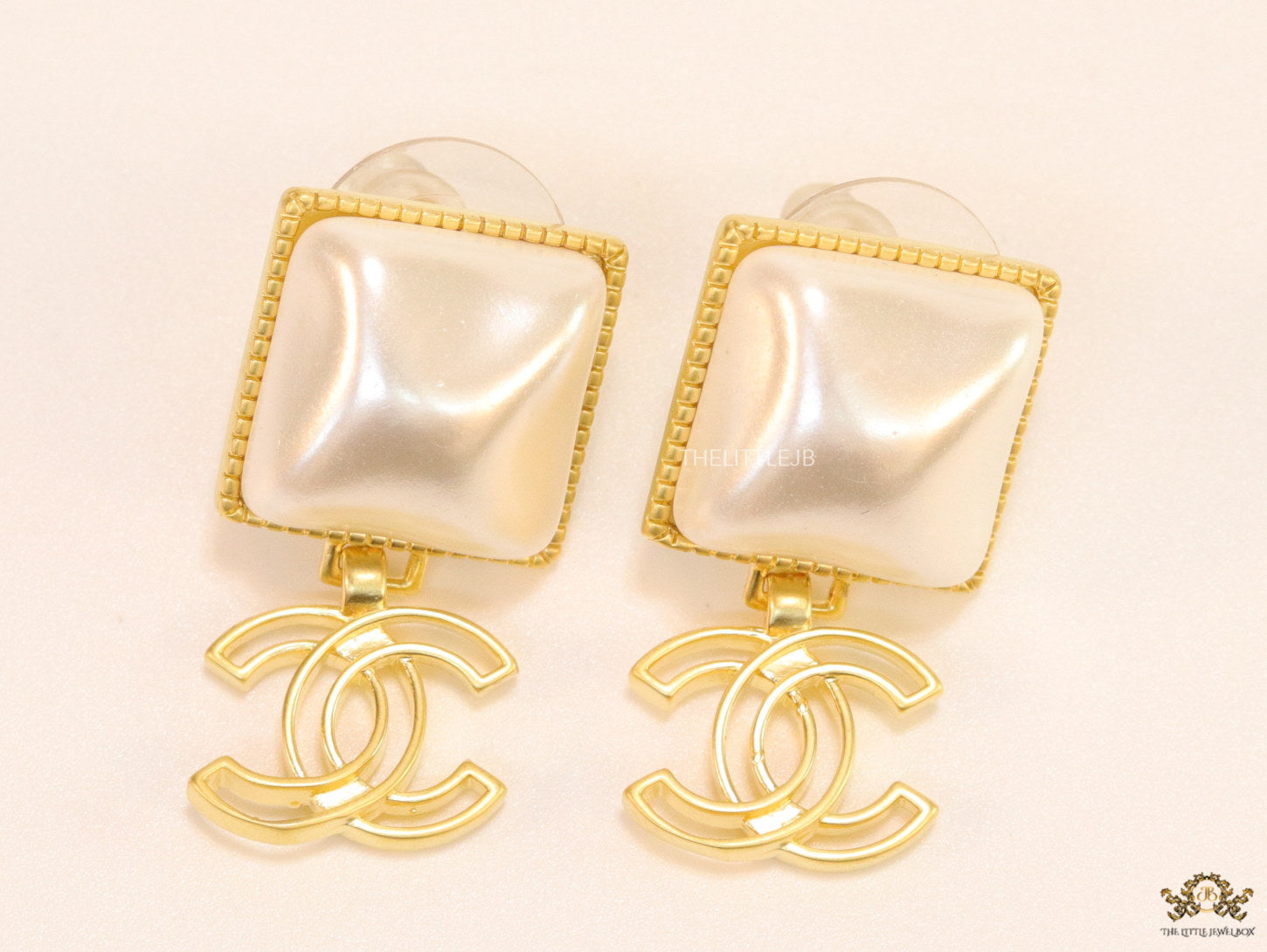 Gold plated Square MOP studs with double C motif
