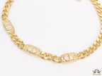 Gold plated C and pattern link chain necklace