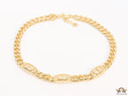 Gold plated C and pattern link chain necklace
