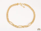 Gold plated C and pattern link chain necklace