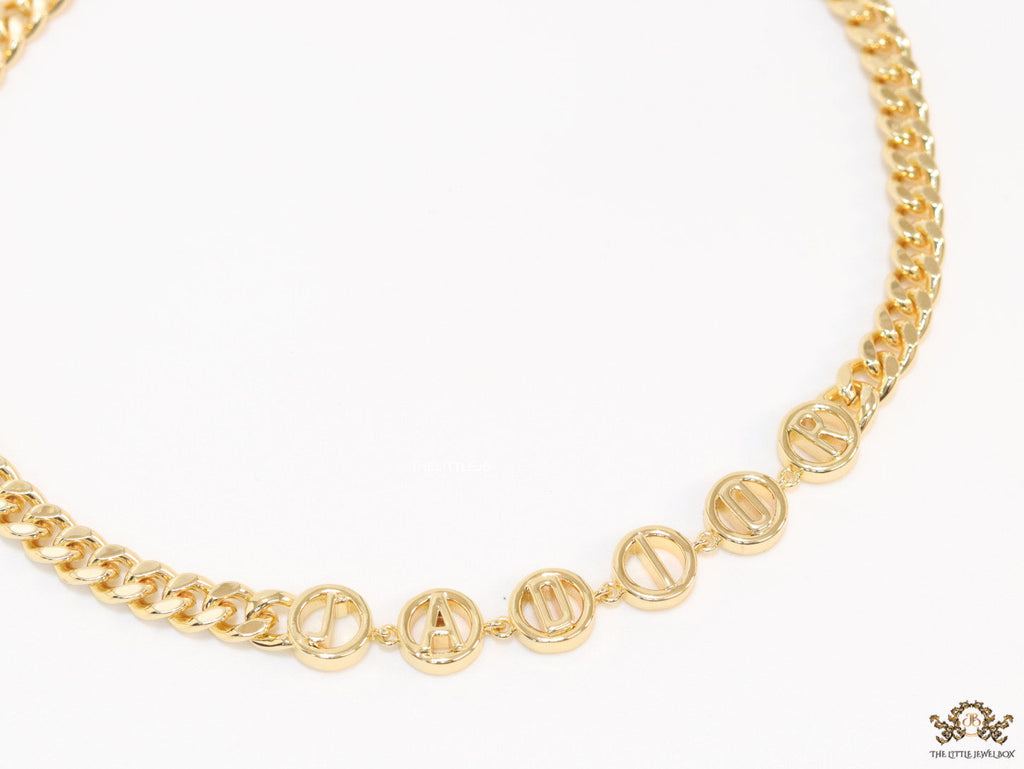 Gold plated alphabet link chain necklace