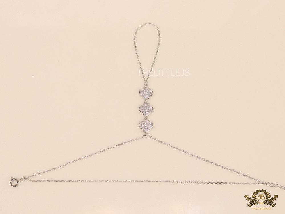 Platinum plated cz clover palm chain