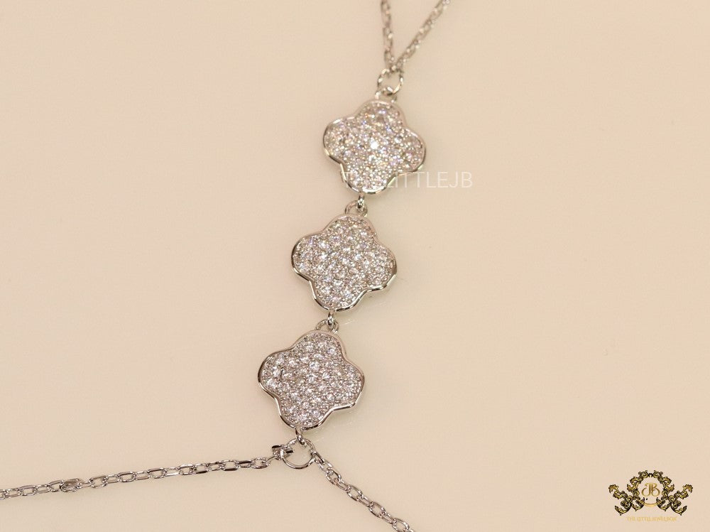 Platinum plated cz clover palm chain