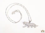 Platinum plated cubic zirconia panther pendant on sleek Platinum plated chain