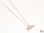 Rose Gold plated cubic zirconia panther pendant on sleek platinum plated chain