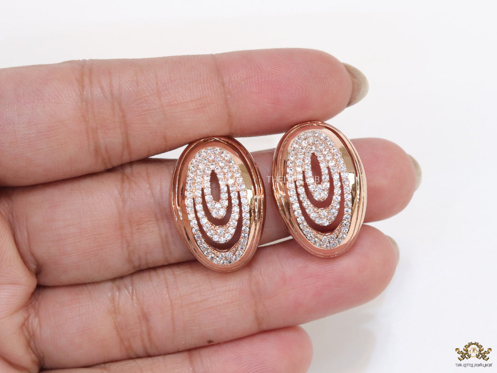 Rose gold oval cz earrings