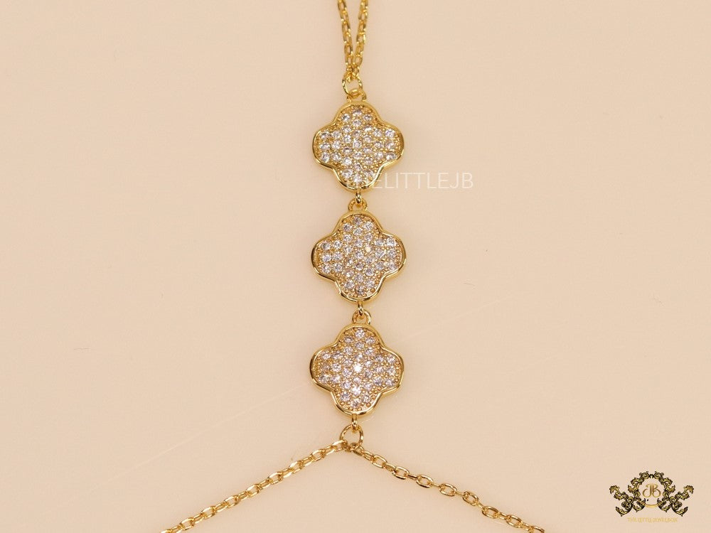 Gold plated cz clover palm chain