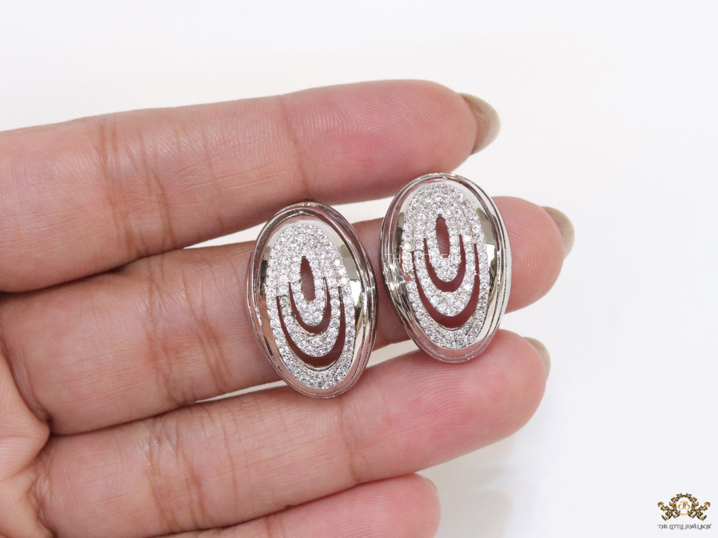Platinum oval cz earrings