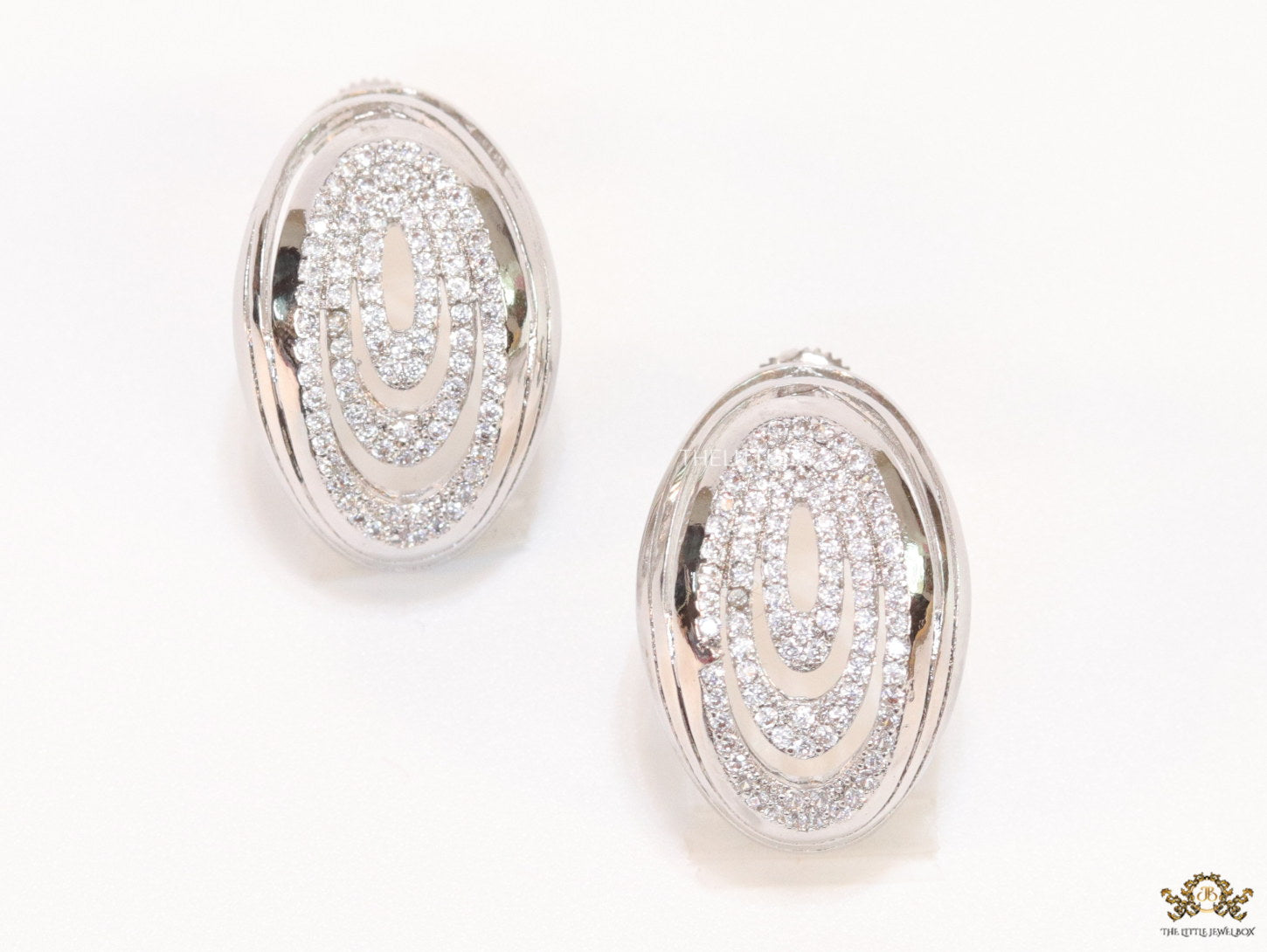 Platinum oval cz earrings