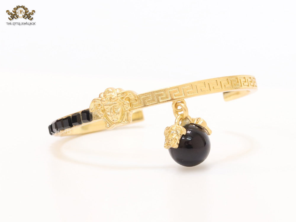 Half and Half Medusa gold Bracelet with hanging ball