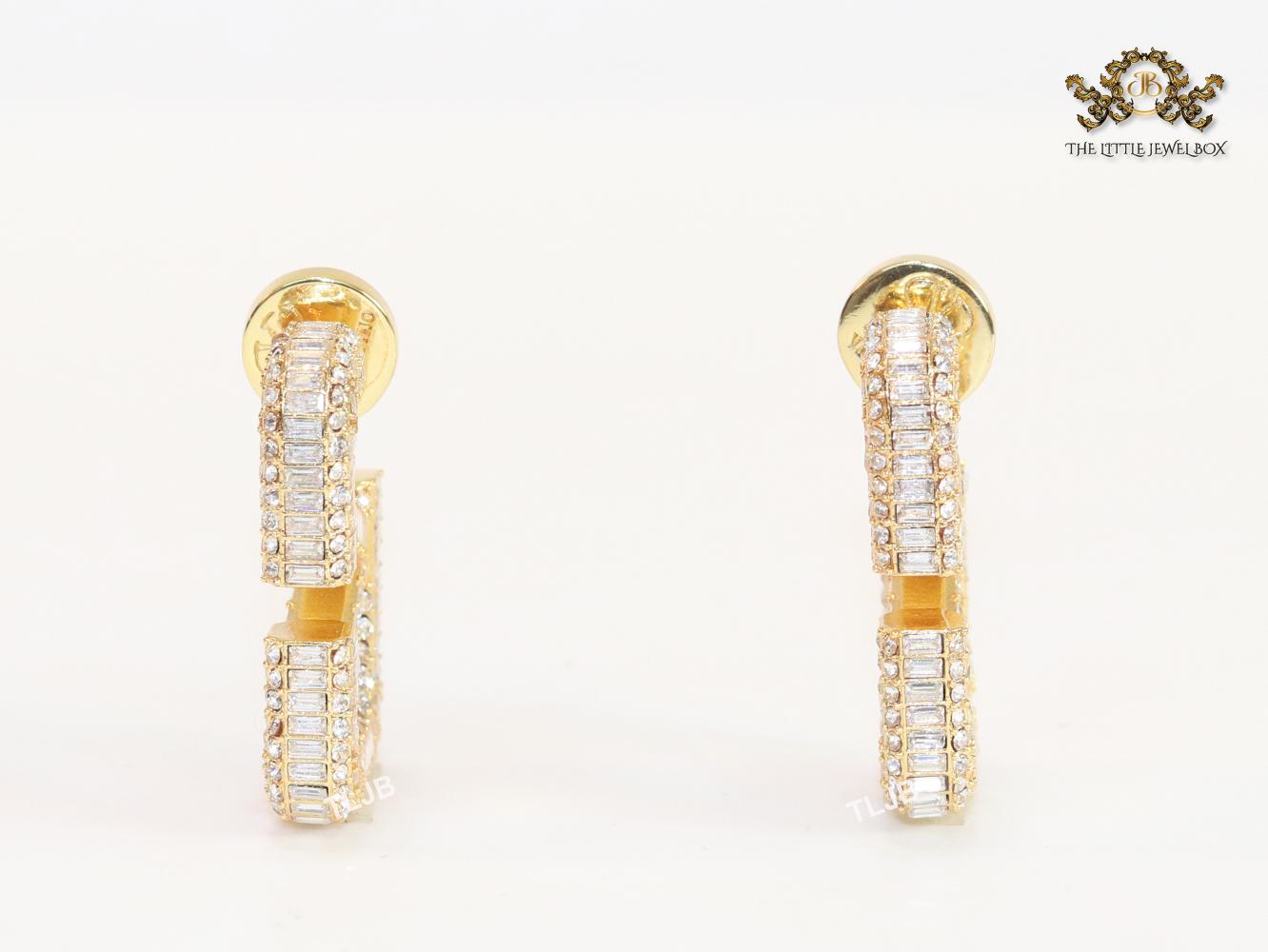 Alphabet open V small rectangle hoops with cz baguette