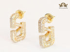 Alphabet open V small rectangle hoops with cz baguette