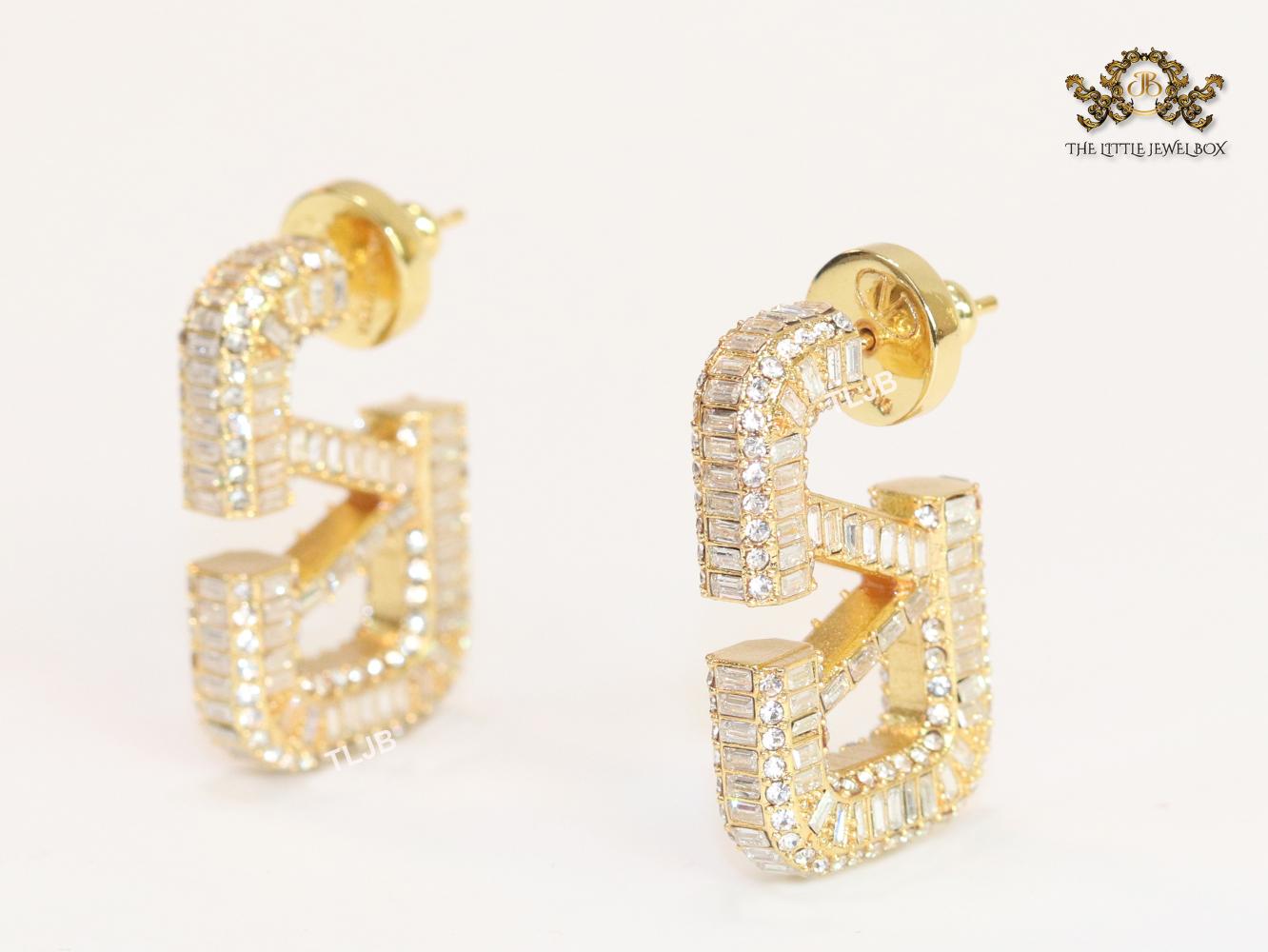 Alphabet open V small rectangle hoops with cz baguette