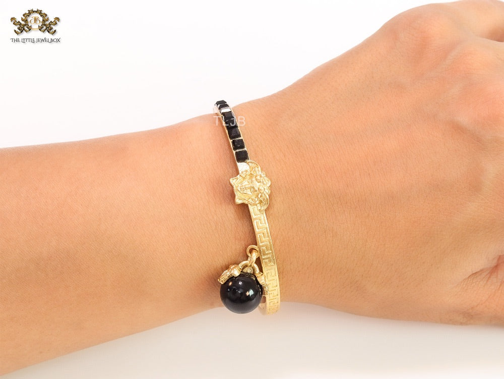 Half and Half Medusa gold Bracelet with hanging ball