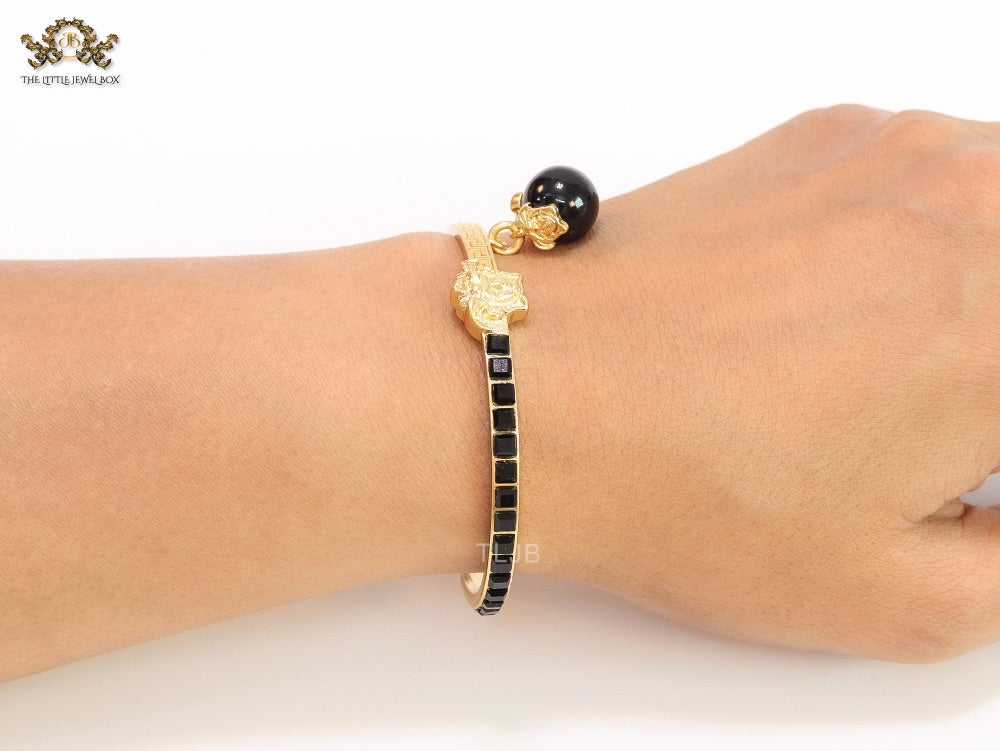 Half and Half Medusa gold Bracelet with hanging ball