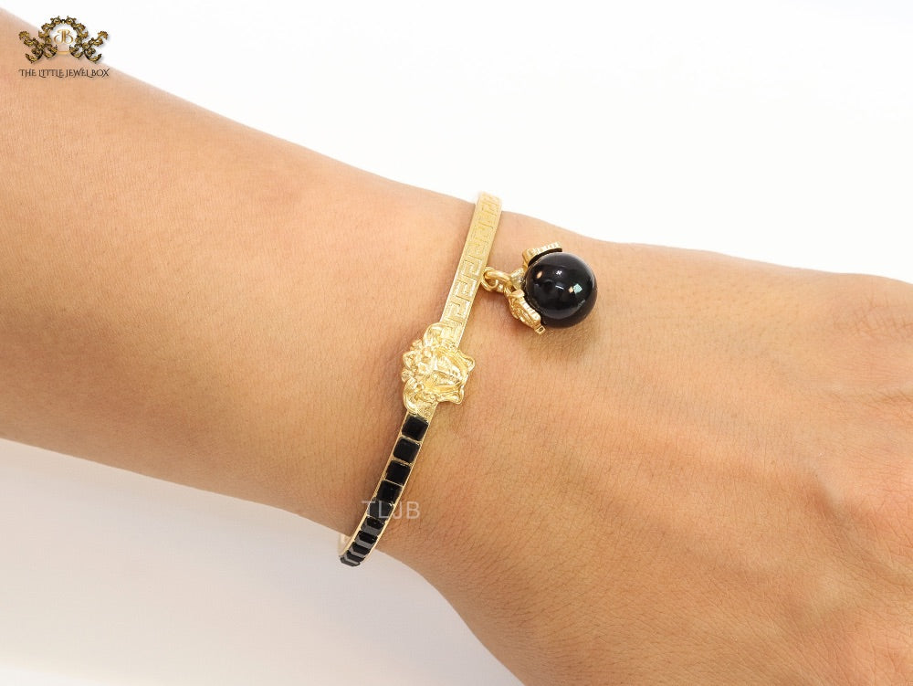 Half and Half Medusa gold Bracelet with hanging ball