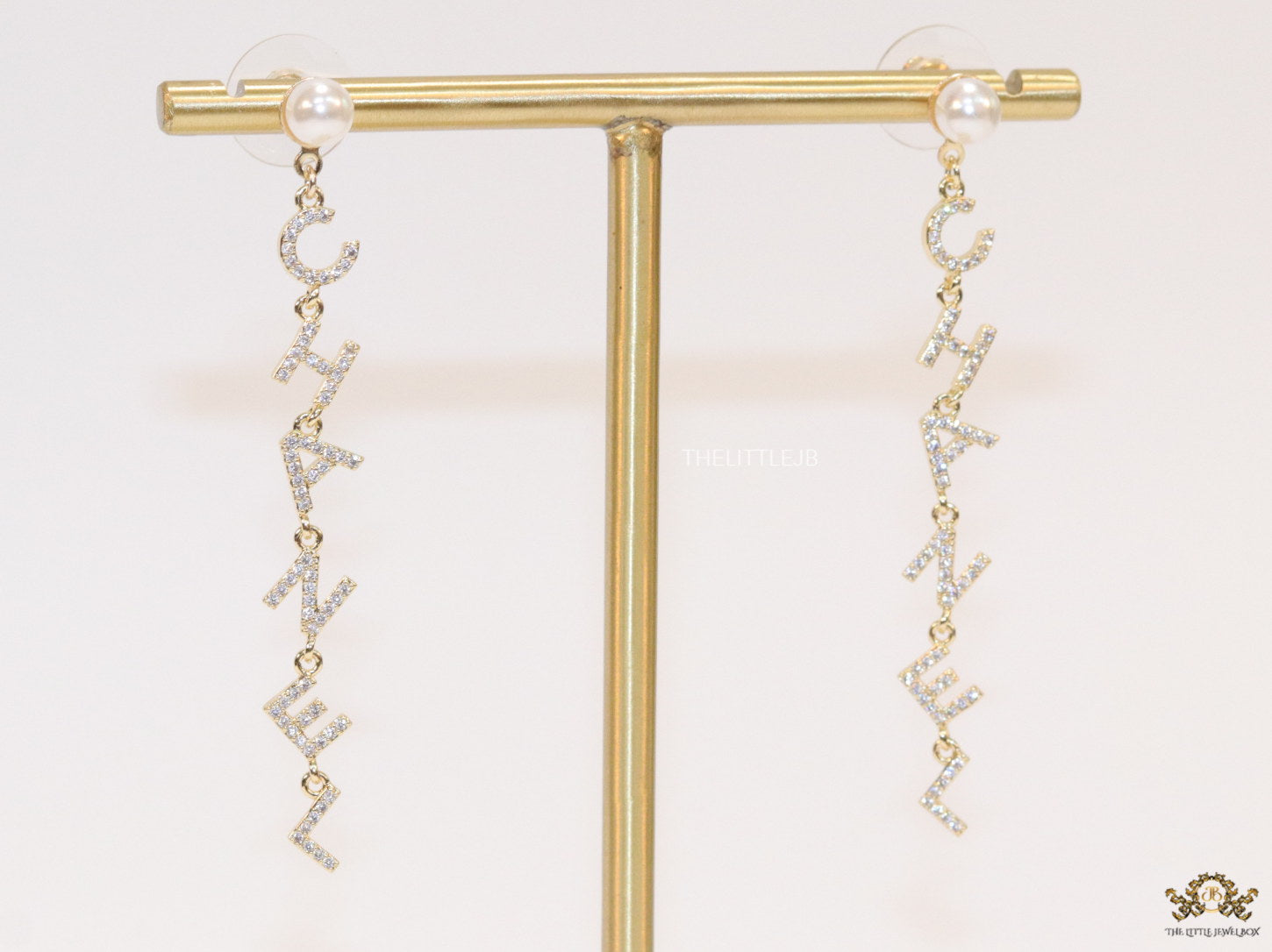 CZ alphabet dangles with pearl tops