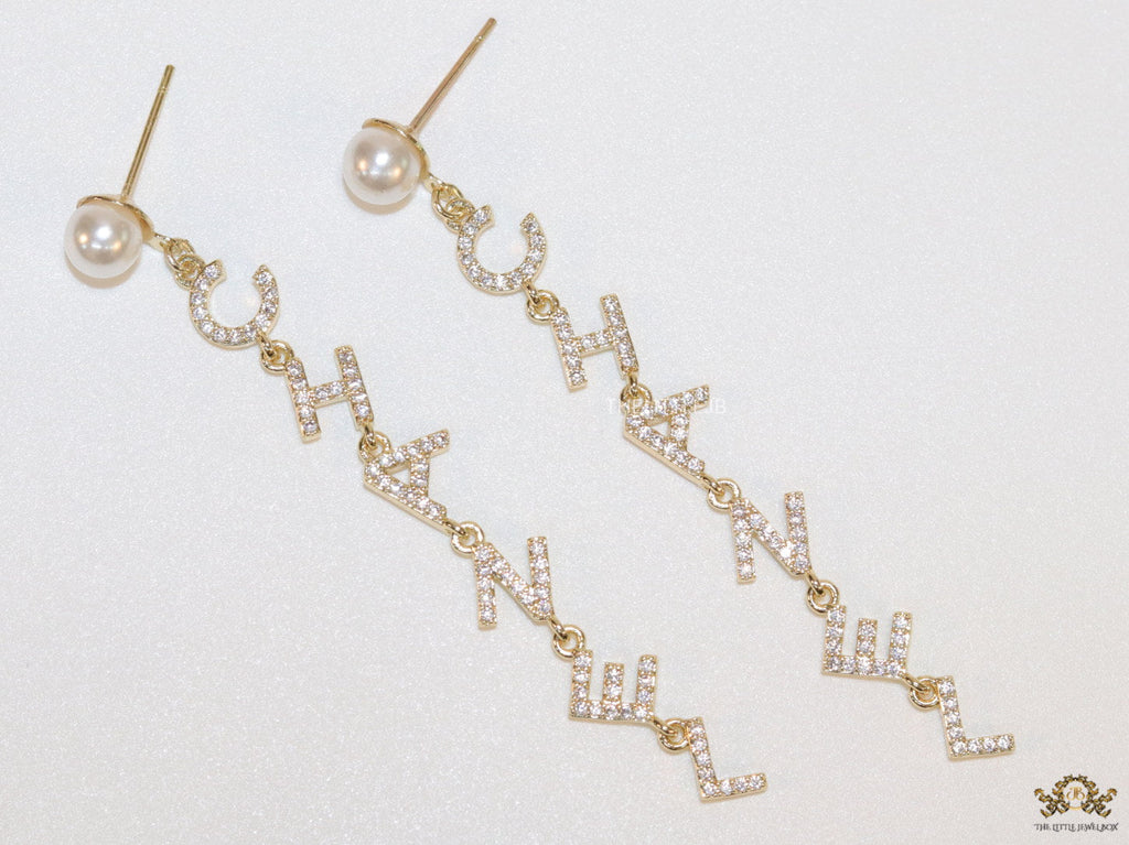 CZ alphabet dangles with pearl tops