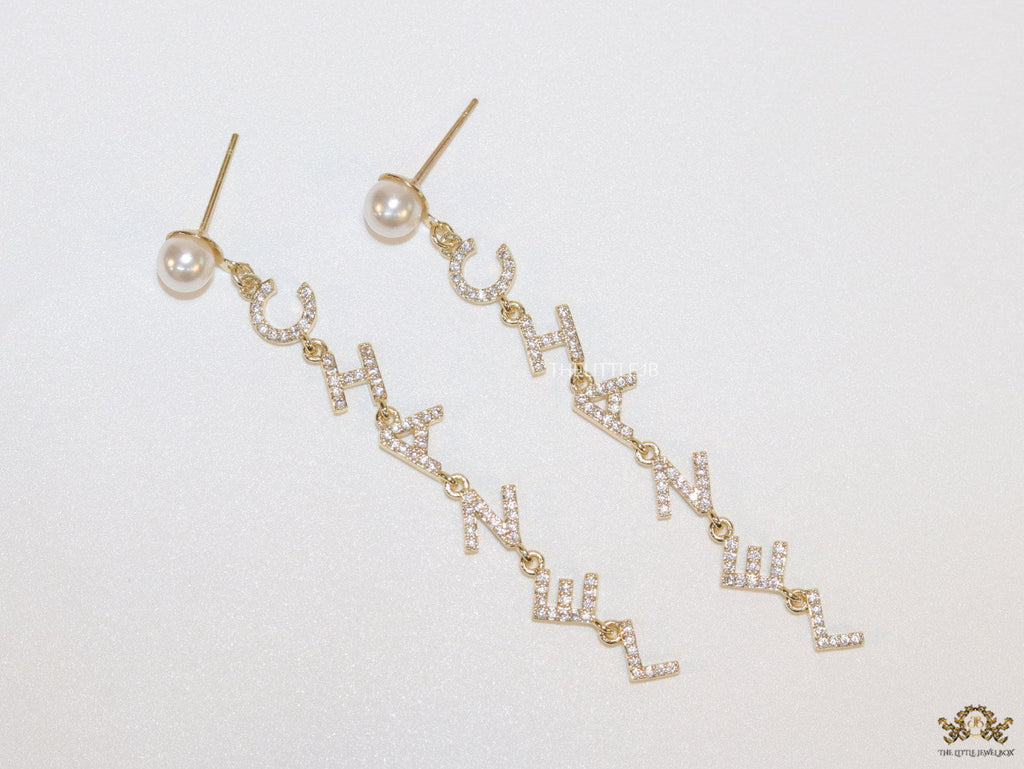 CZ alphabet dangles with pearl tops