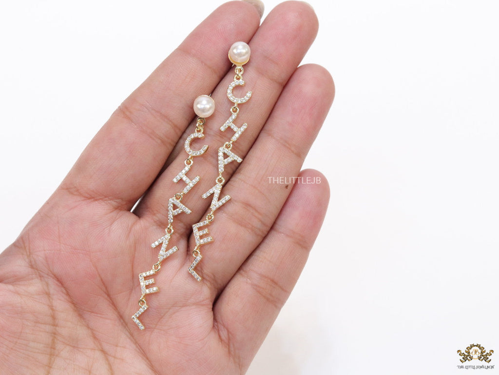 CZ alphabet dangles with pearl tops