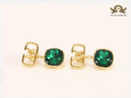 Alphabet open V and emerald stone earrings
