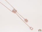 Emerald cut cubic zirconia stones in different sized on sleek rose gold plated chain