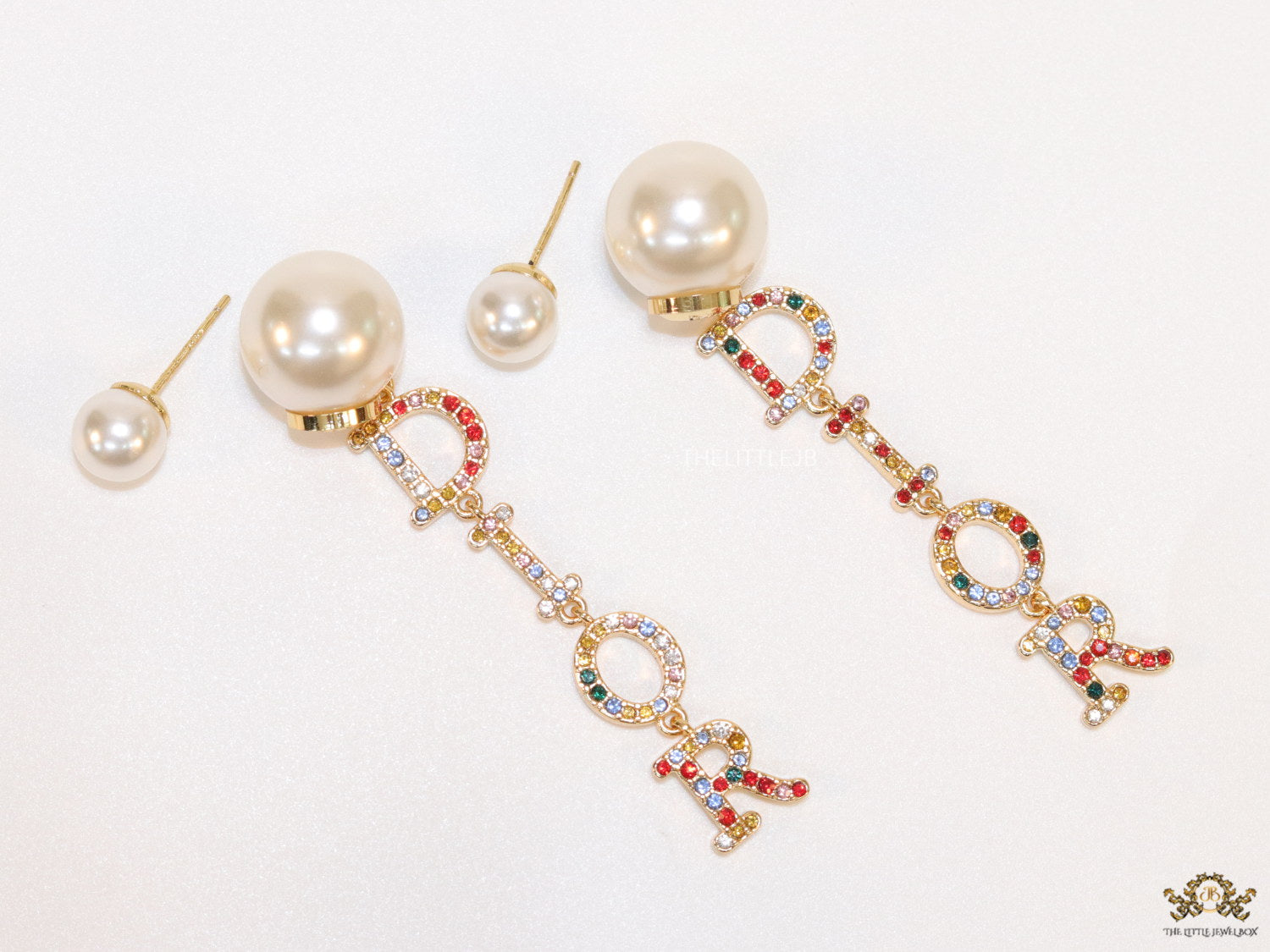 Multi cz alphabet dangles with pearl tops