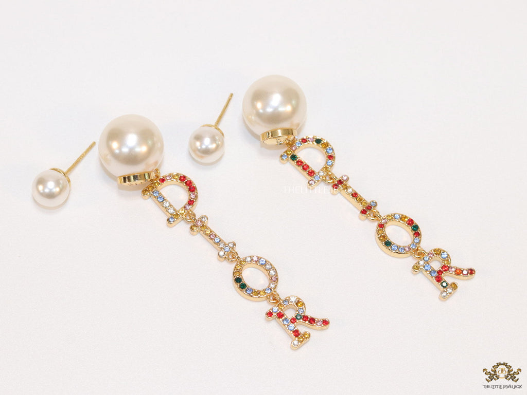 Multi cz alphabet dangles with pearl tops