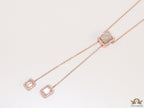 Emerald cut cubic zirconia stones in different sized on sleek rose gold plated chain