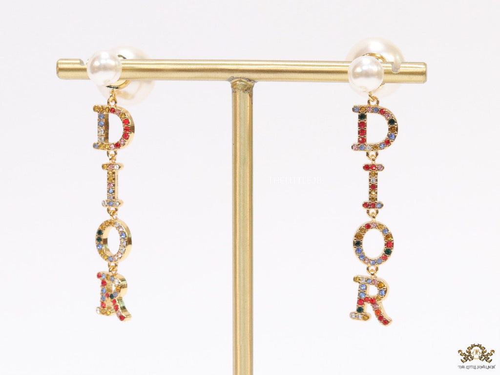 Multi cz alphabet dangles with pearl tops