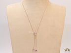 Emerald cut cubic zirconia stones in different sized on sleek rose gold plated chain