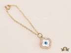 Gold plated cz evil eye clover watch charm with mother of pearl element