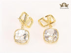 Alphabet open V and white stone earrings