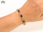 Double G cz with black stone open gold bracelet